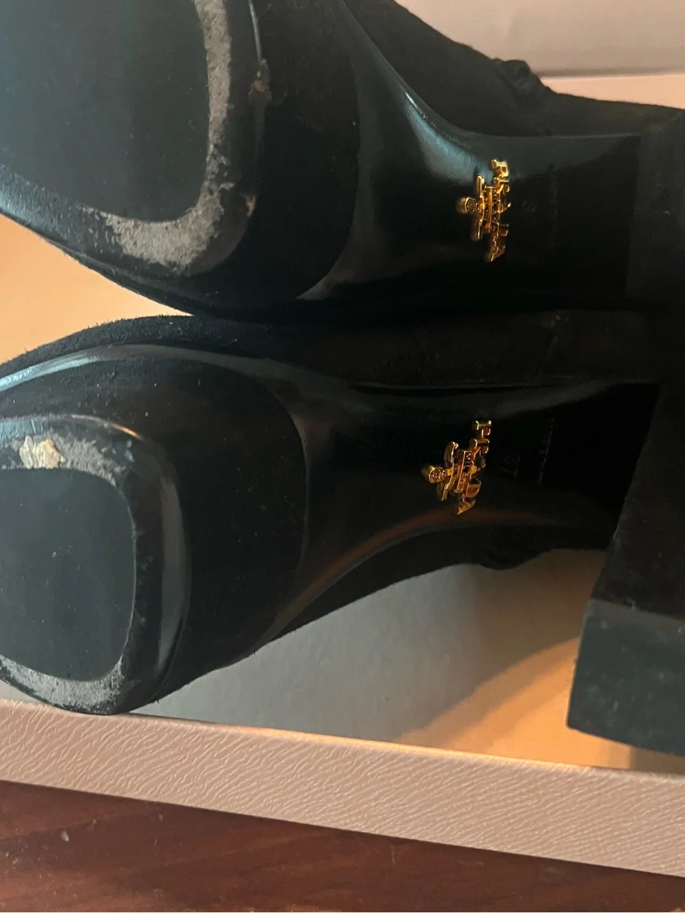 PRADA Black Suede Platform Ankle Boots